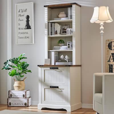 72" Tall Farmhouse Bookcase, Rustic Wood Bookshlef for Home Office