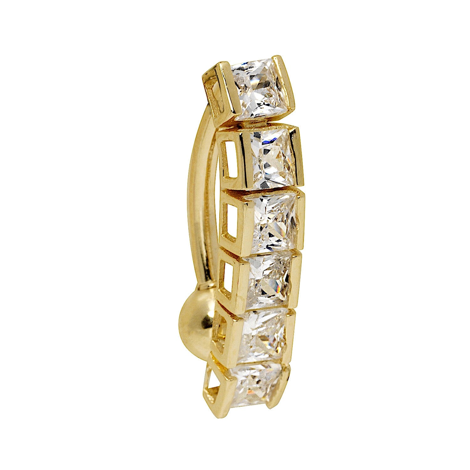 Curata Solid 14k Gold 14g 20x4mm Square Cubic Zirconia Top Mount Belly Ring
