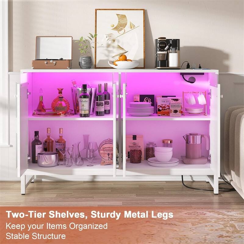 Sideboard Buffet Cabinet with Power Outlet - 13.78"D x 46.85"W x 31.88"H