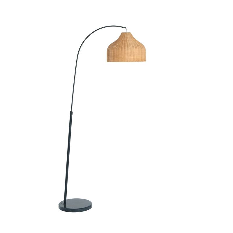 Floor Lamp with Marble Base and Rattan Shade
