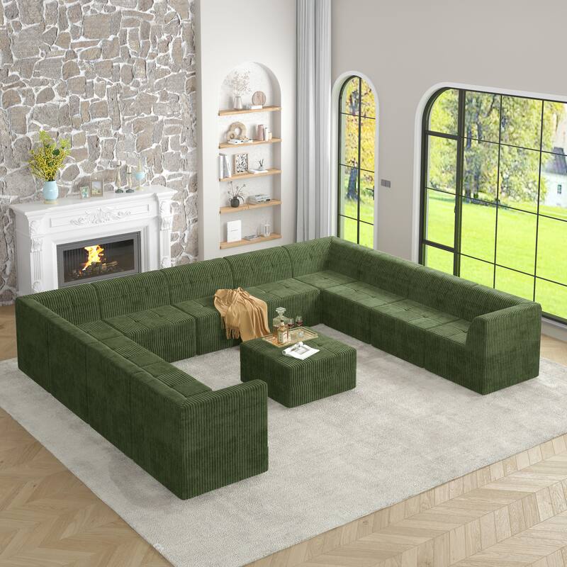 163.4" U-Shaped Corduroy Modular Sectional Sofa with Sleeper (4-9 Seaters)