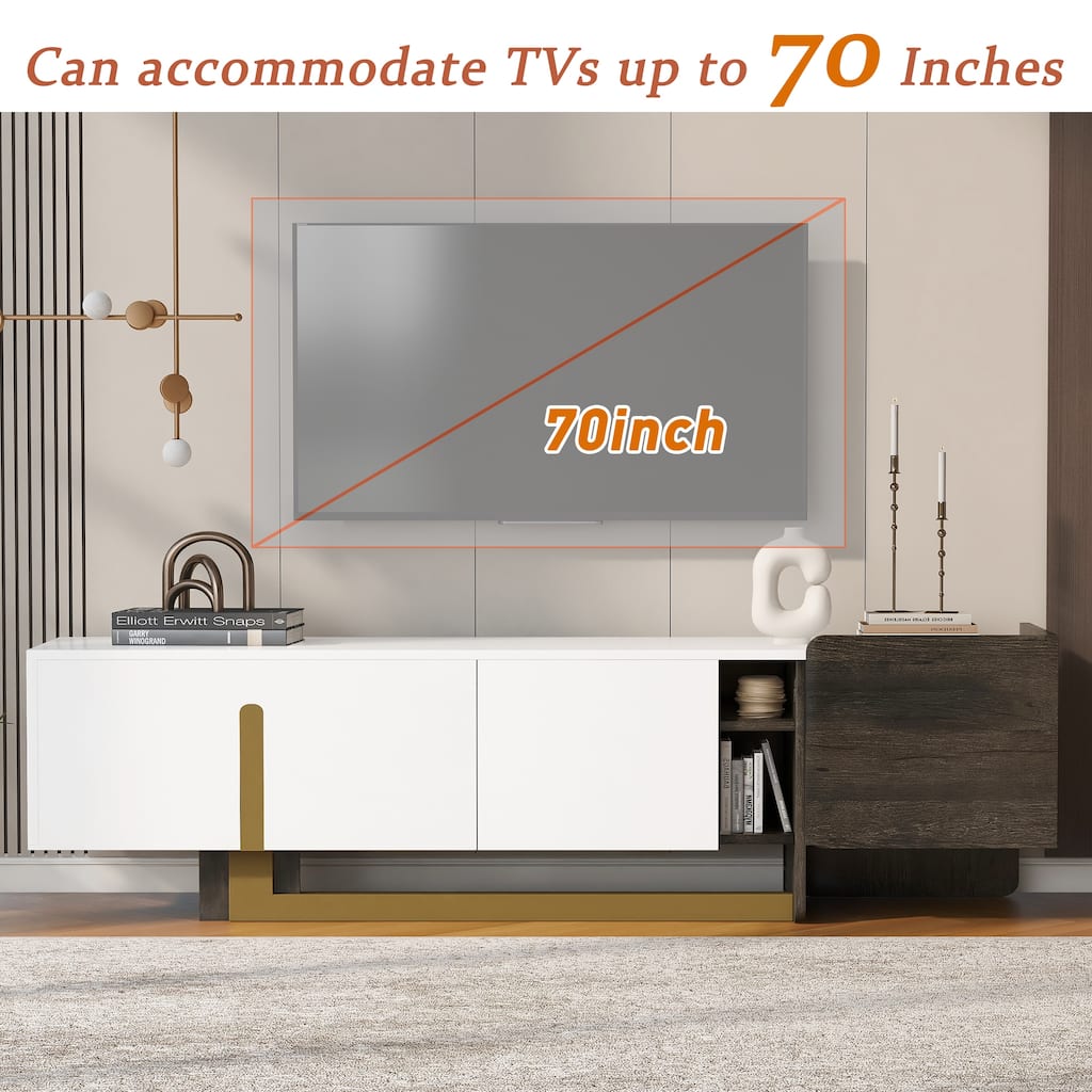 TV Stand for TVs up to 70 Inches, L-shaped Metal Base Television Cabinet TV Console with Drawer