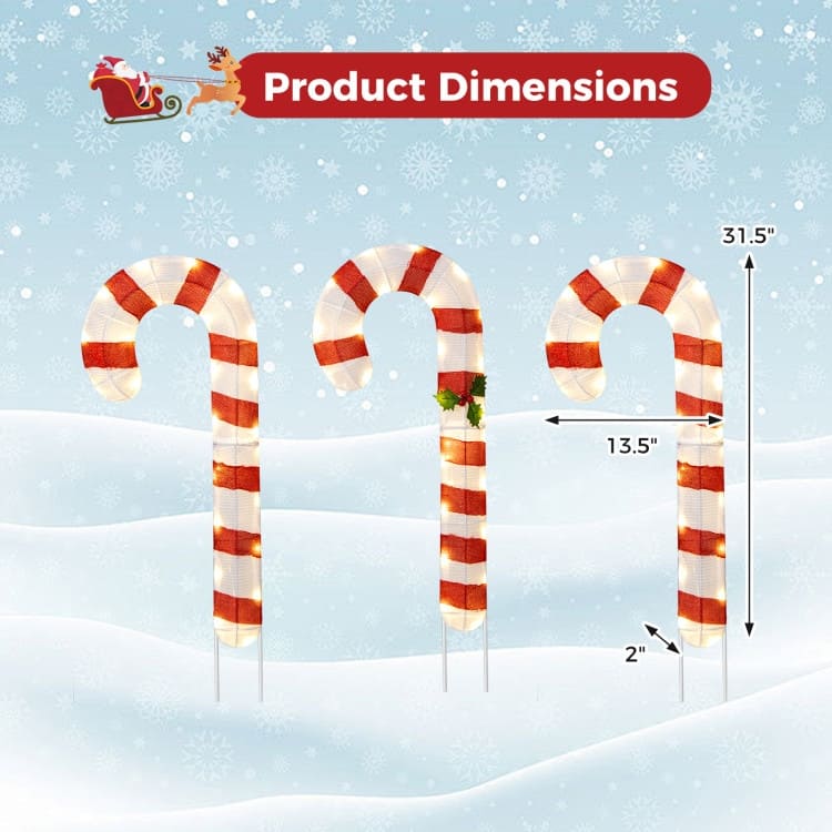 Lighted Christmas Candy Canes with 75 LED Lights, Red and White - Red-White - 31.5" x 13.5"