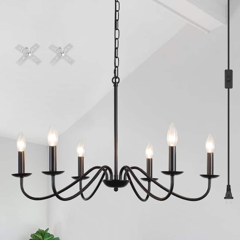 6-Light 27.55-inch Chandeliers with Plug in Cord for Bedroom Living Room