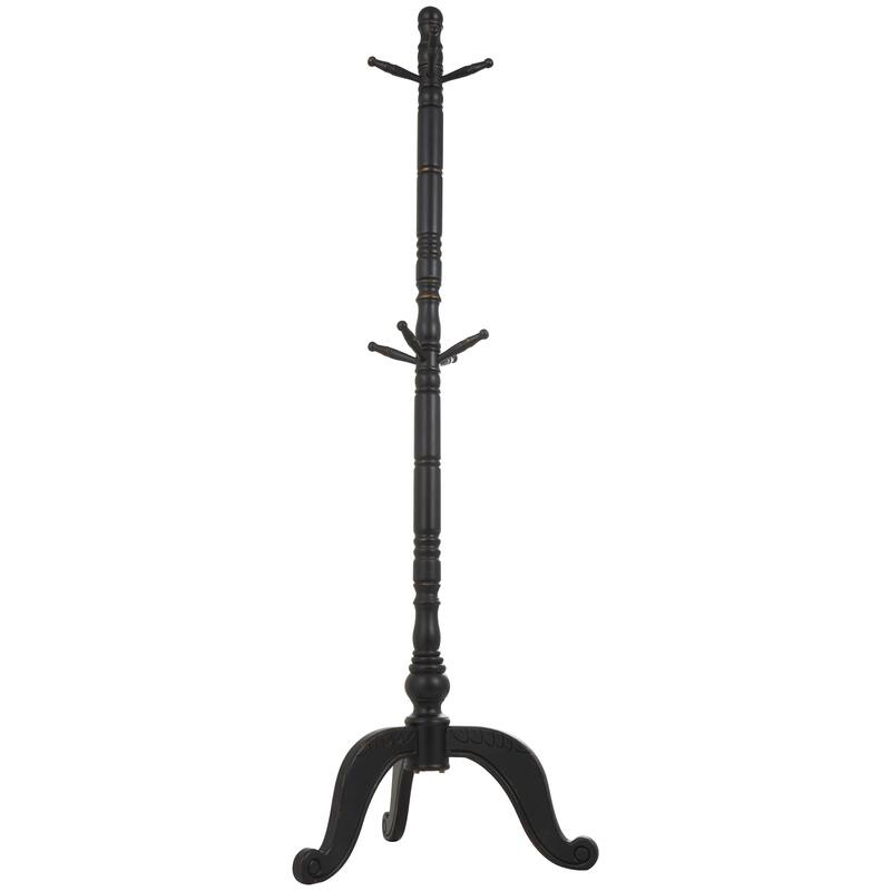 Wood 7 or 8 Hanger Coat Rack with Scrolled Feet and Leaf Carvings - Black or White - Roche River Decor
