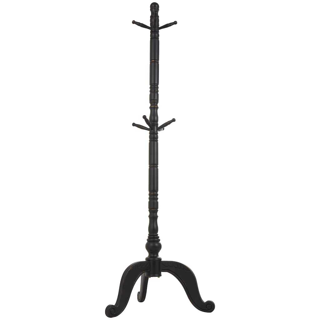 Wood 7 or 8 Hanger Coat Rack with Scrolled Feet and Leaf Carvings - Black or White - Roche River Decor