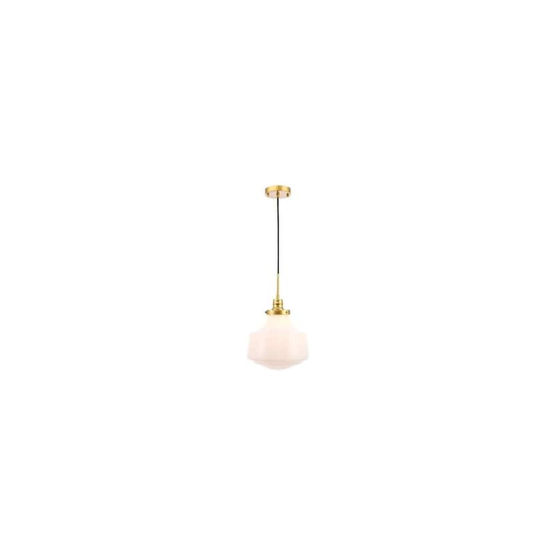 Brass Pendant Light - 1 Light Hanging Lamp with Frosted Glass Shade - 11 Inch - 13.5