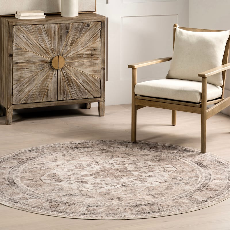 Nuloom Delisa Vintage Stain-Resistant Machine Washable Area Rug - 6' Round - Stone - Round