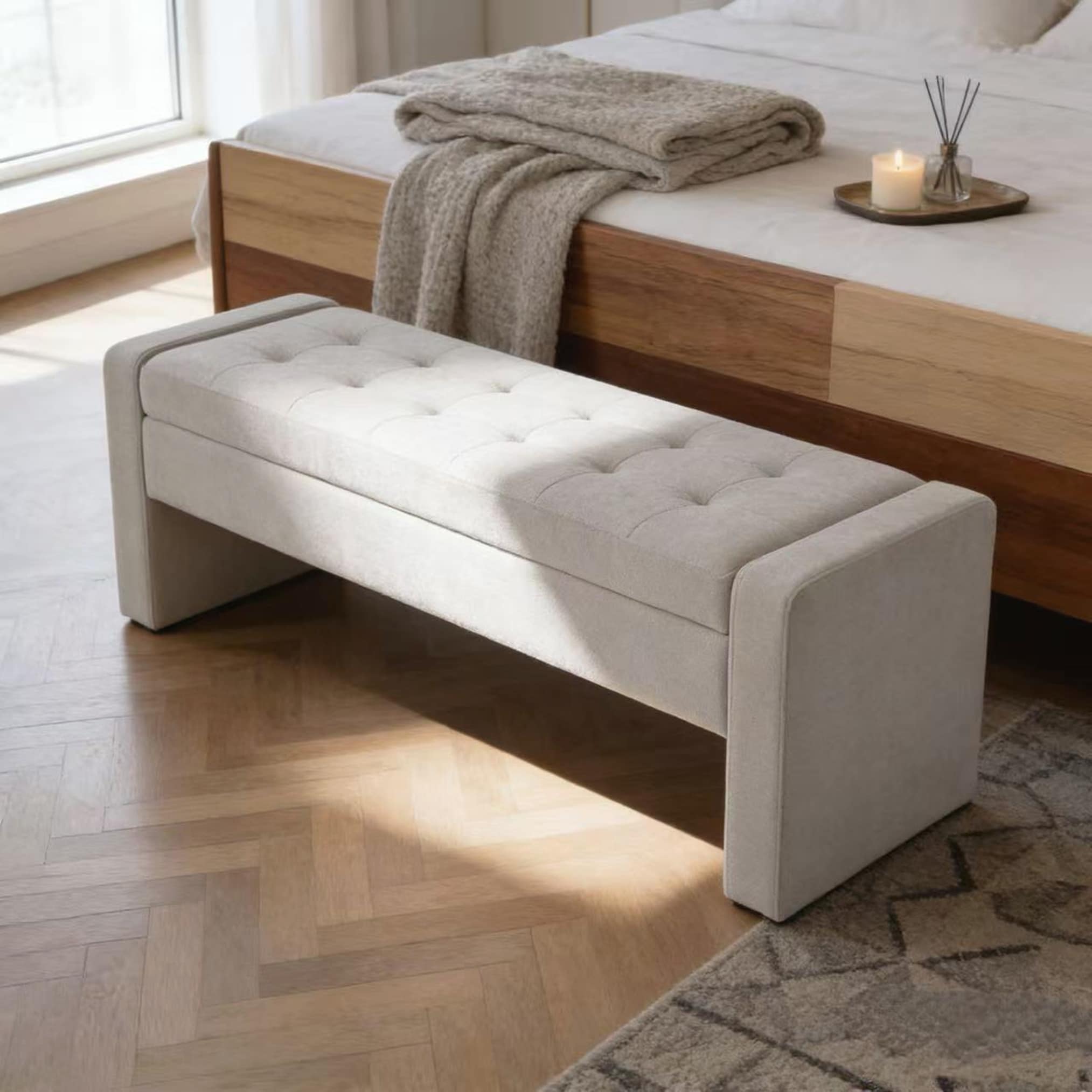 Modern Upholstered Storage Bench with Tufted Seat