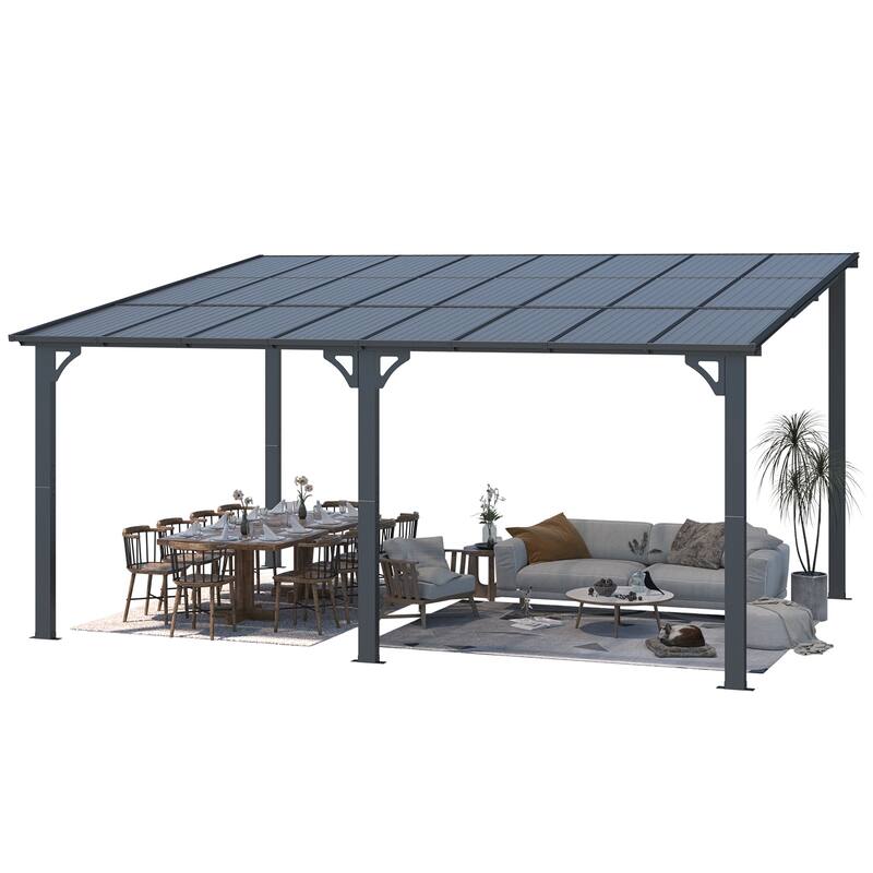 12x16ft Lean to Gazebo Hardtop Wall Mounted Gazebo