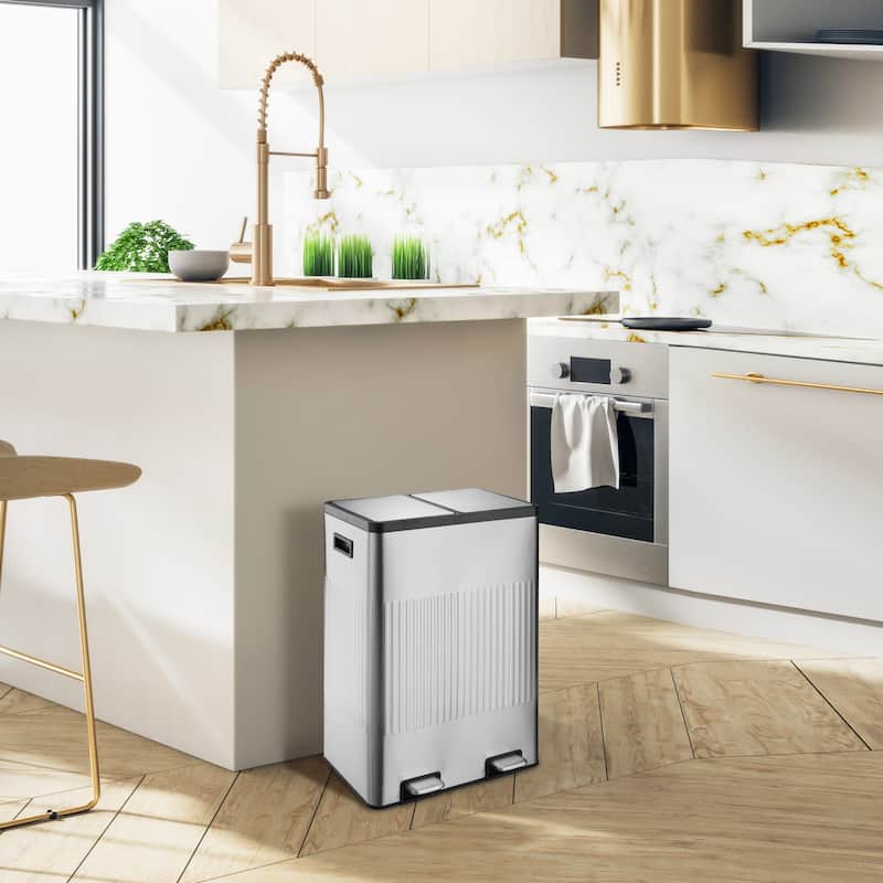 Stainless steel 2 compartments garbage and recycling bins 60L
