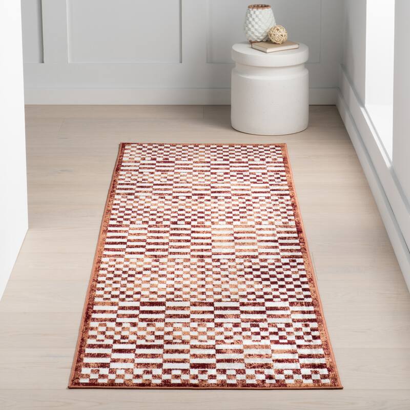 Nuloom Nikita SpinClean Faded Geometric Machine Washable Area Rug - 2' 8" x 8' - Brick - Runner