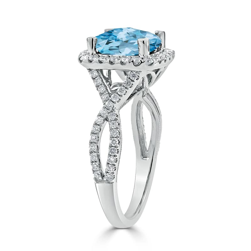 Auriya 3 1/8ct Cushion-cut Sky Blue Topaz and Halo Diamond Engagement Ring 1/2cttw 14k Gold