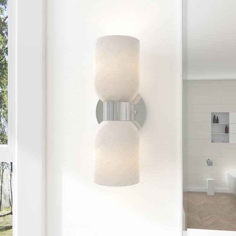 Shuman 2-light Mid-century Modern White Gold Wall Sconce with UL