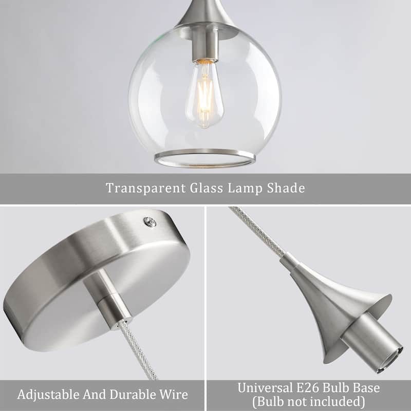 Modern Pendant Light Fixture Dimmable Kitchen Island Hanging Ceiling Lights with Glass Shade