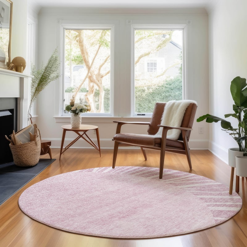 Premium Washable Super Soft Contemporary Rays Mayfield Rug - Blush - 8' x 8' - Round