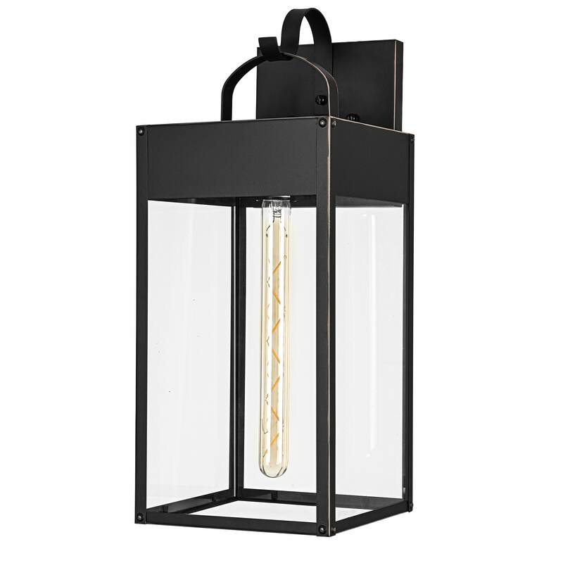 20 in. 1-Light Oil Rubbed Bronze Outdoor Hardwired Wall Lantern Sconce with Clear Glass Shade