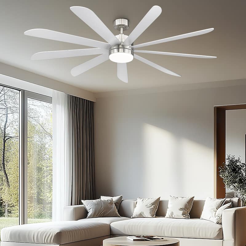 72 Inch 24W Led Ceiling Fans with Lights, 9-Blades, Remote Control - Brushed Nickel and White Walnut