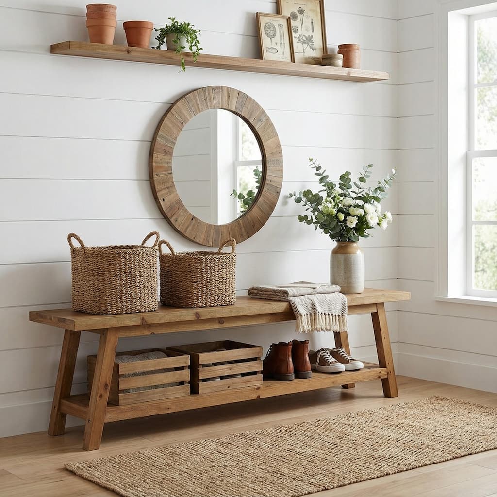 Wood Entryway Bench For Hallway