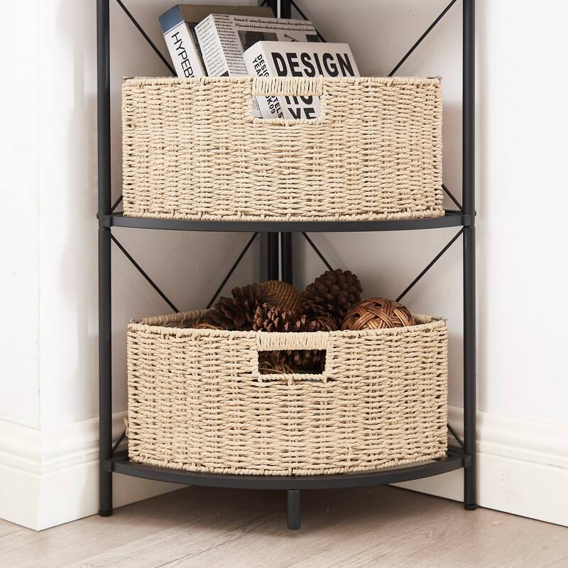 VECELO 5-Tiers Corner Storage Cabinet with Wooden Shelves, Free-Standing Organizer for Compact Space in Living Room/Bedroom