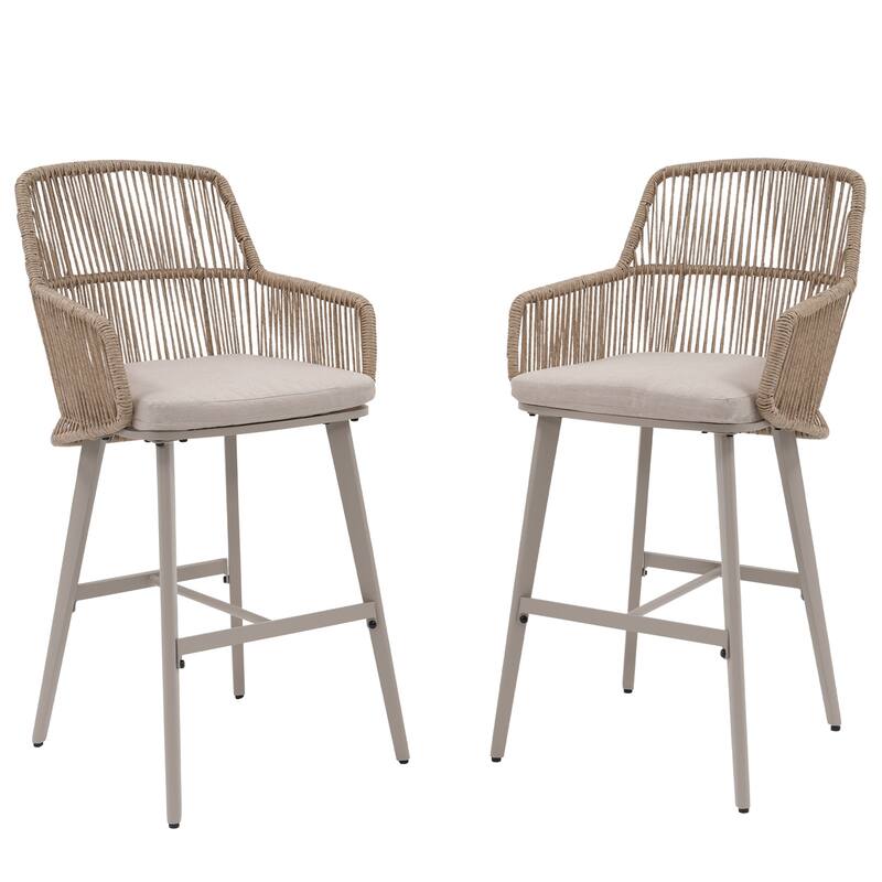 Outdoor 2-Piece Arm Barstool Chairs with Cushions