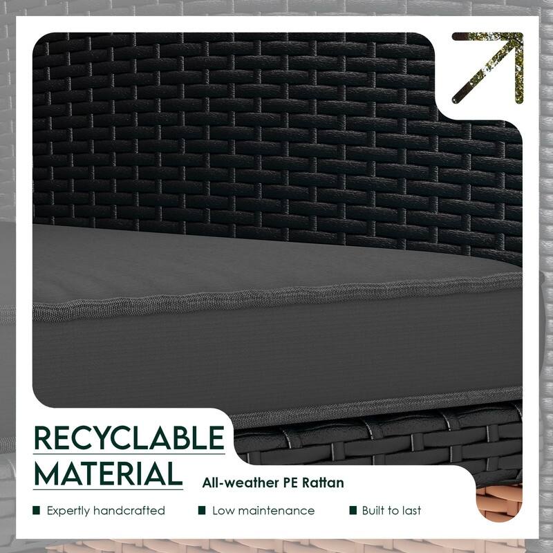 EROMMY 4-Piece Patio Furniture Set with Cushions, Wicker Sofa and Glass Coffee Table, All-Weather PE Rattan Conversation Set