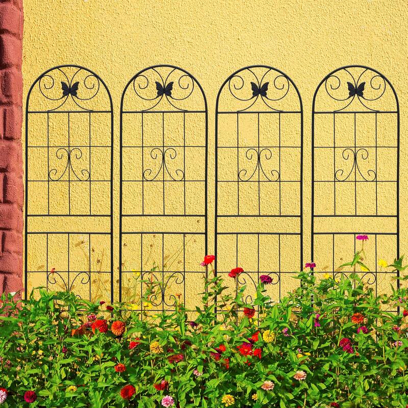 4 Pack Metal Garden Trellis Rustproof Trellis for Climbing Plants Outdoor Flower Support Bird Deco Black - Flower Black