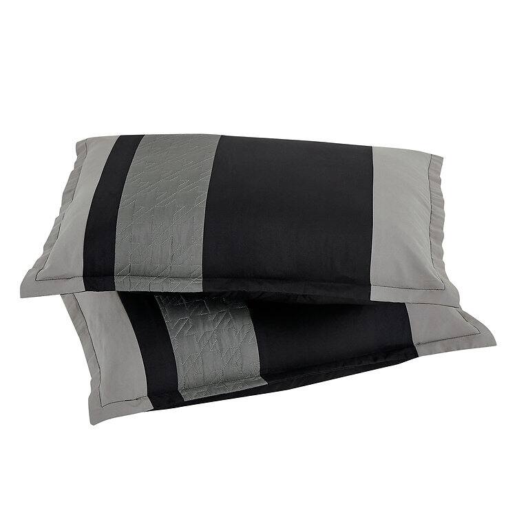 6 Piece Black & Gray Comforter Set Embroidery Soft Bedding