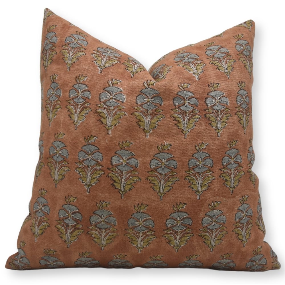 Linen Square Block print pillow Cover - Mormukut