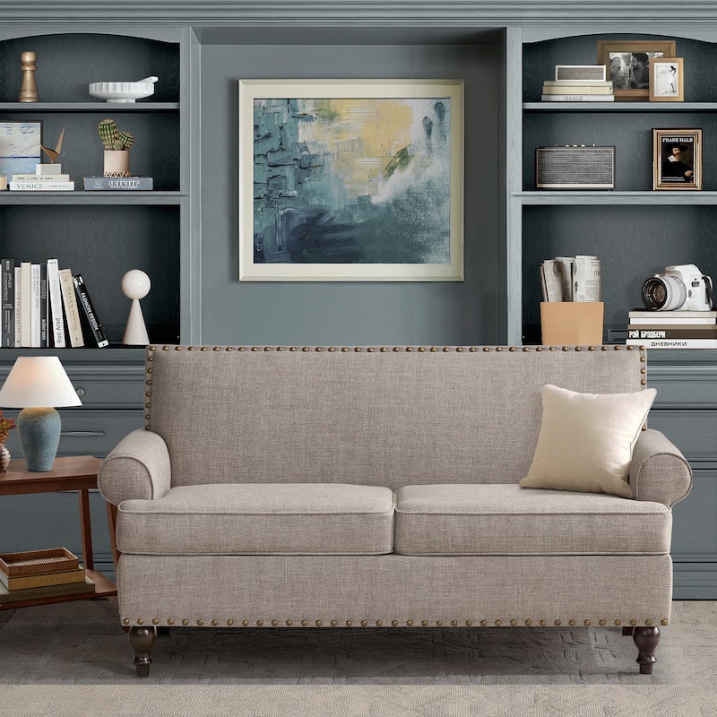 Uniquely Designed Riveted Fabric Sofa, Single Chair Loveseat