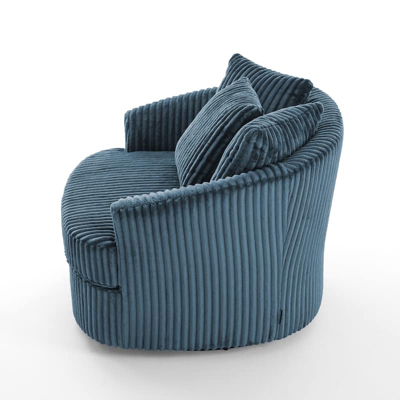 Oversized 43" W Plush Corduroy Recessed Arm Swivel Barrel Chair