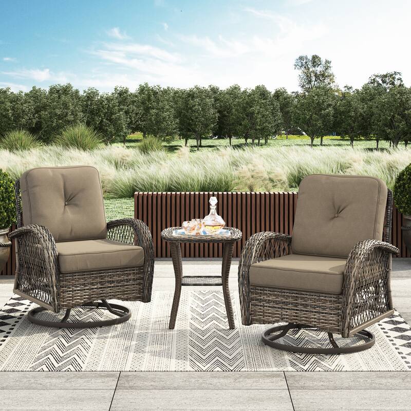 Corvus Livorno Outdoor 3-piece Steel Wicker Swivel Chat Set - Brown