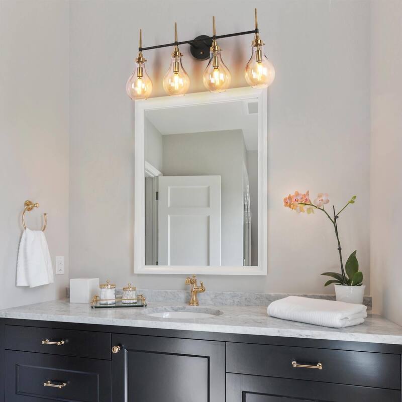 Synia Modern Glam 4-Light Bathroom Vanity Lights Globe Wall Sconce Lamp - L 28.3" x W 7.1" x H 14.5"