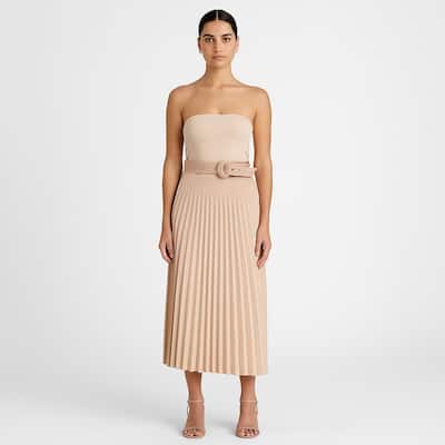 Nicole Miller Faux Suede Pleated Midi Skirt