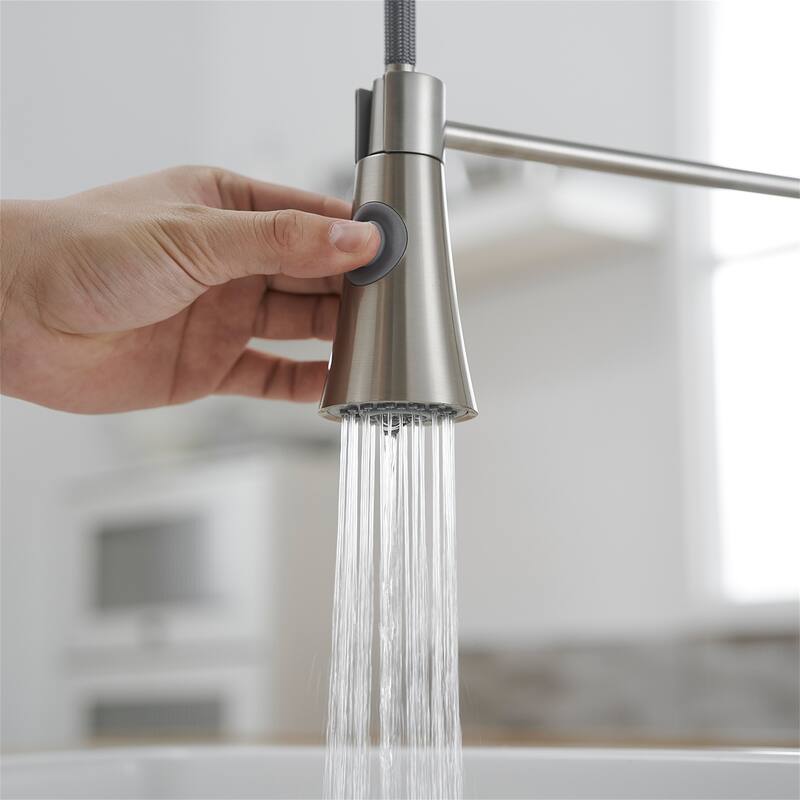 Commercial Kitchen Faucet with Pull-Out Sprayer, Brushed Nickel
