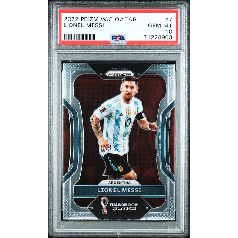 Lionel Messi 2022 Panini Prizm World Cup Qatar Soccer Card #7 Graded PSA 10 - 8'6" x 11'6"