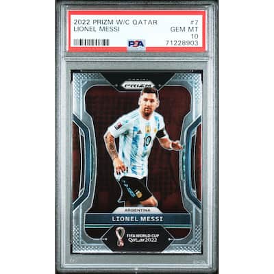 Lionel Messi 2022 Panini Prizm World Cup Qatar Soccer Card #7 Graded PSA 10 - 8'6" x 11'6"
