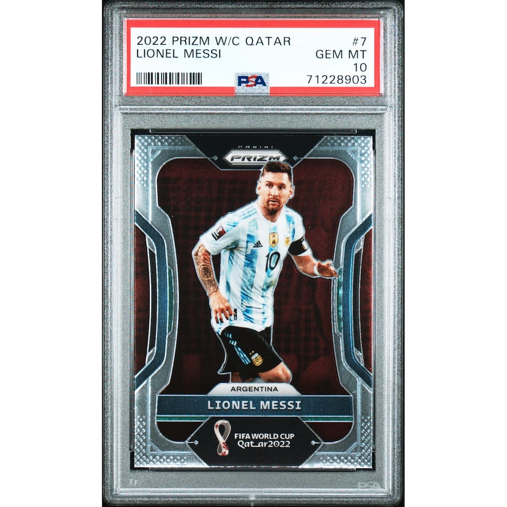 Lionel Messi 2022 Panini Prizm World Cup Qatar Soccer Card #7 Graded PSA 10 - 8'6" x 11'6"