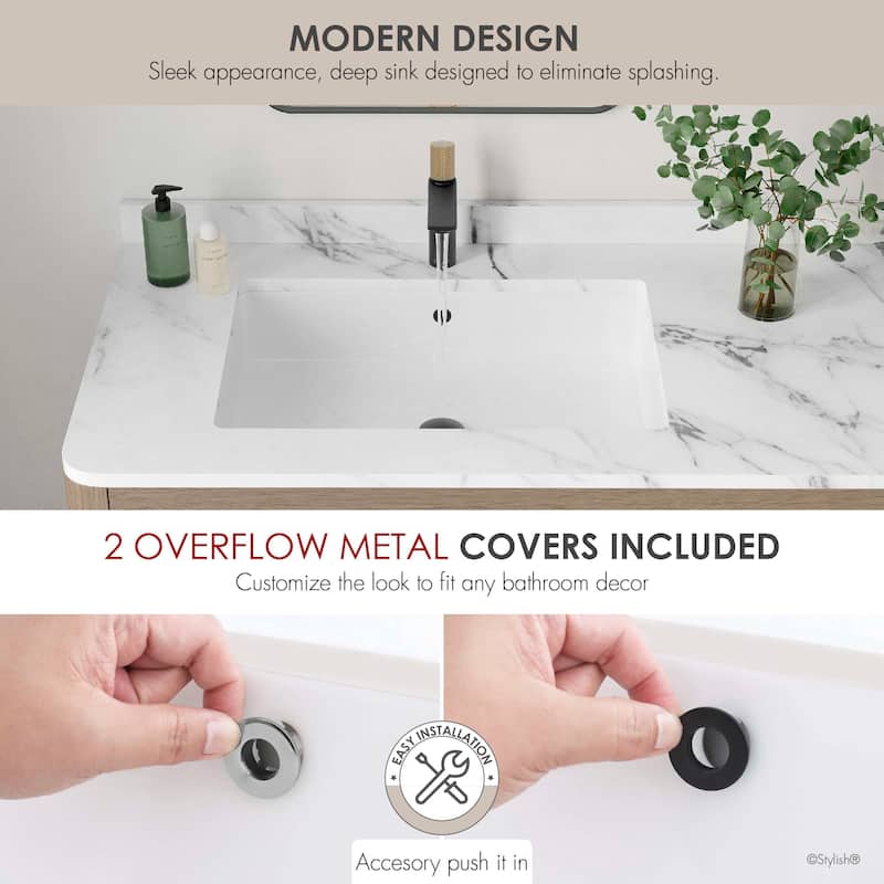 24.5" W x 16.5" D White Rectangular Undermount Bathroom Sink - 24.5 " x 16.5" x 6.5"