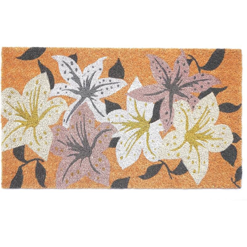 HomeRoots 24" X 36" Brown Purple And White Floral Outdoor Coir Door Mat - 24.00' X '36.00