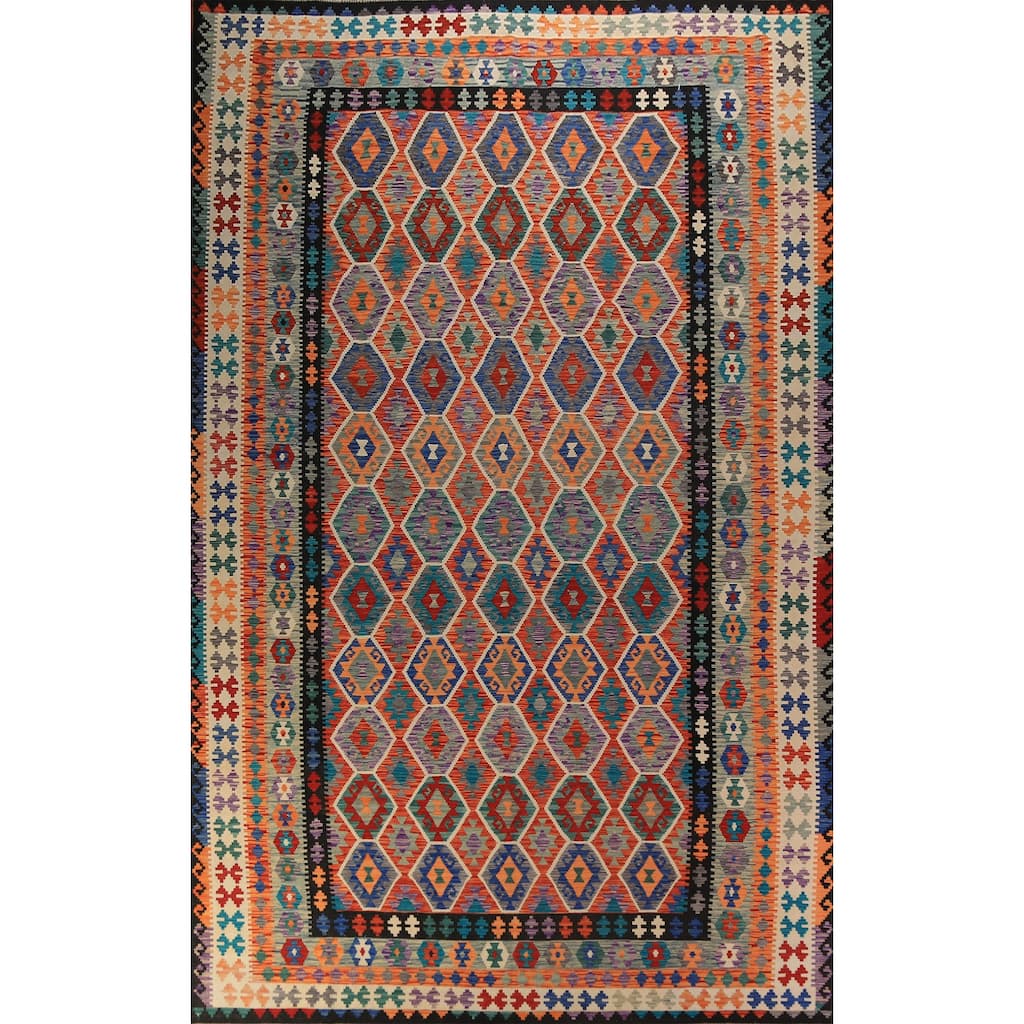 Southwestern Style Kilim Large Rug Flatweave Oriental Wool Carpet - 10'2"x 16'0"