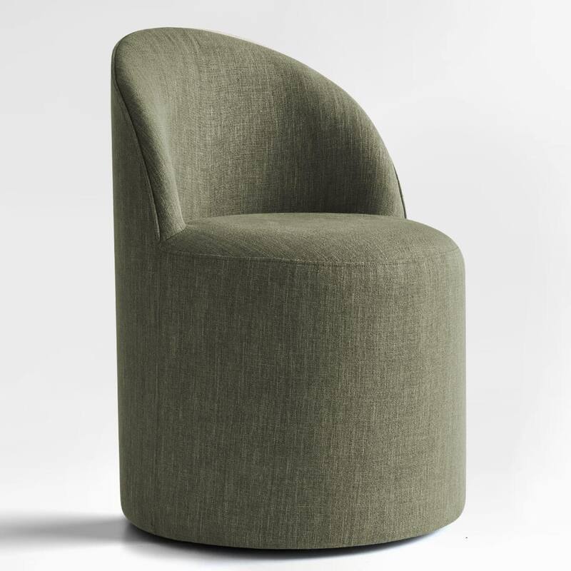 Upholstered Linen Barrel Accent Chair with with Castors(Set of 2)