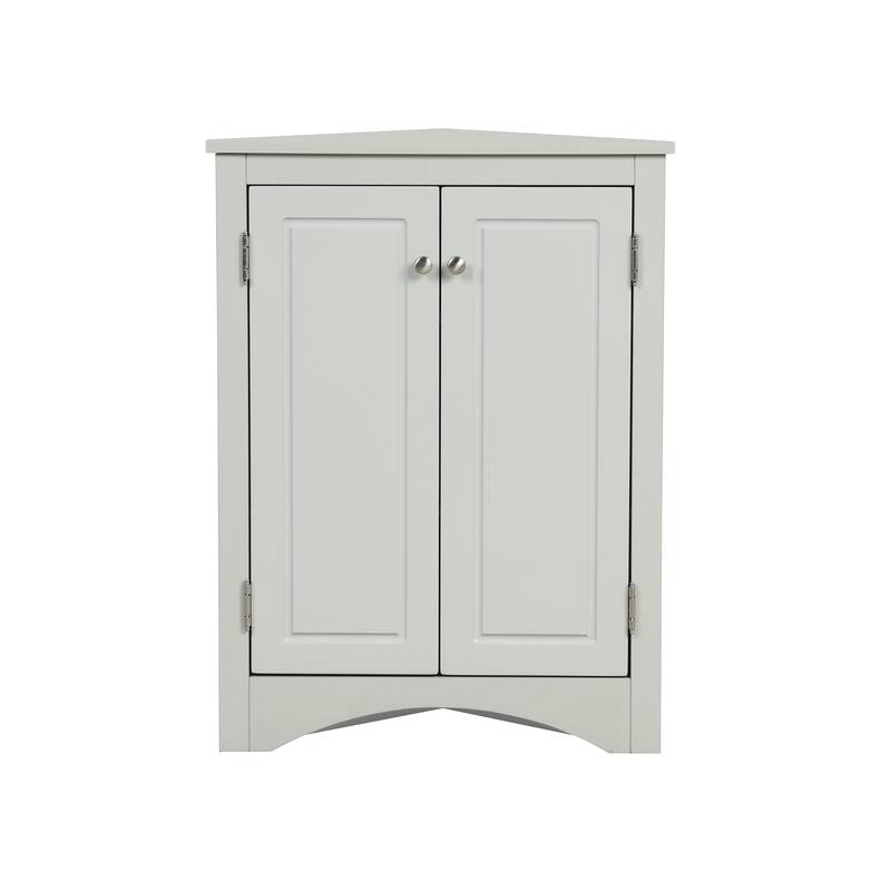 Triangle Corner Storage Cabinet, Freestanding Floor Cabinet, Double Door Bathroom Cabinet with 2 Tier Adjustable Shelves