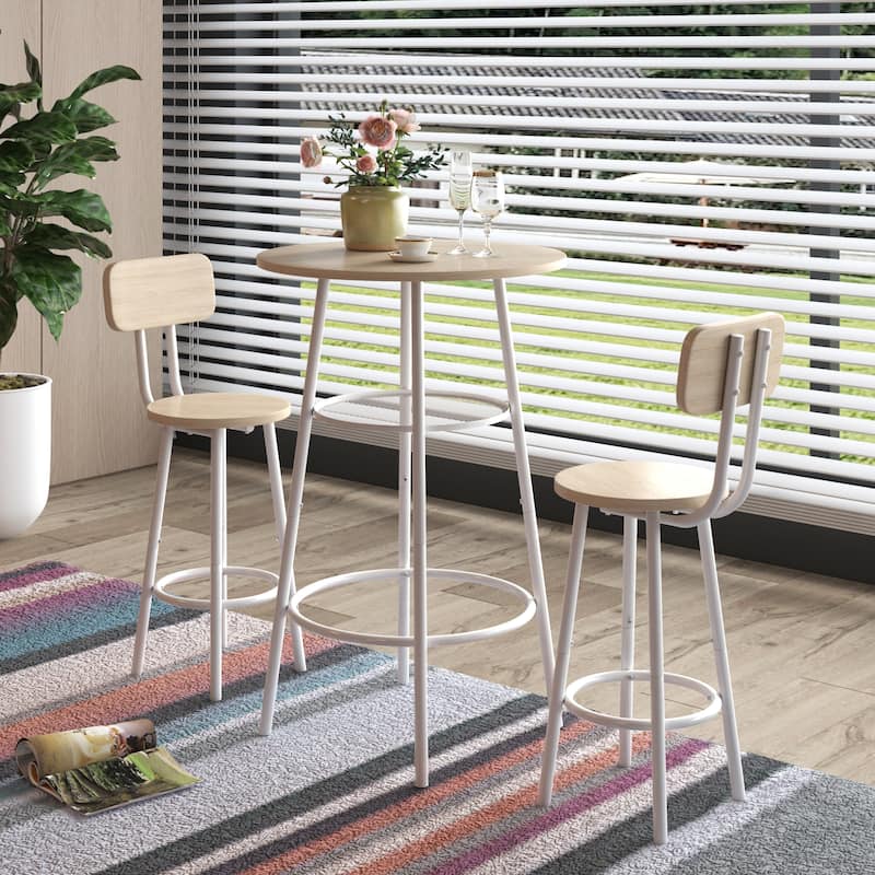 Modern 3-Piece Dining Set with Round Table, Partition & 2 Bar Stools