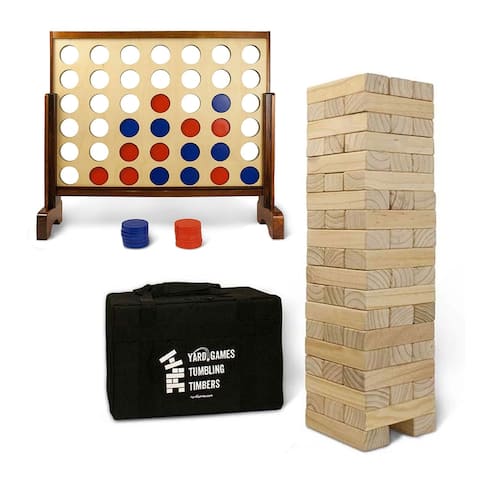 YardGames Giant Tumbling Timbers Wood Stacking Game Bundle with 4 in a Row Game - 33 x 3 x 22 inches