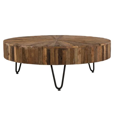 Zoro 42 Inch Coffee Table, Reclaimed Wood, Hairpin Legs, Brown and Black