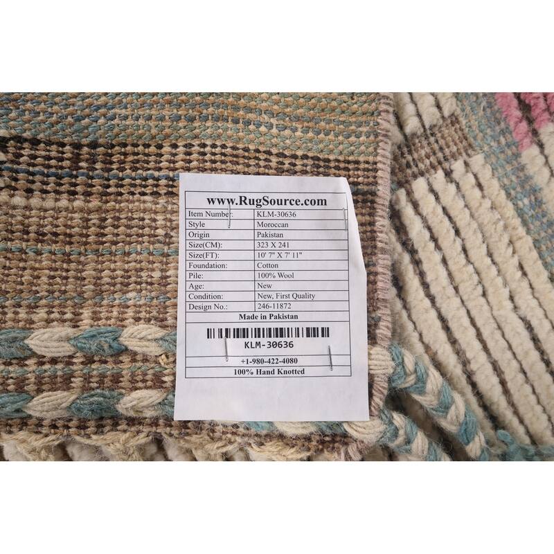 All-Over Moroccan Earth Tone Area Rug Hand-Knotted Wool Carpet - 7'11"x 10'7"