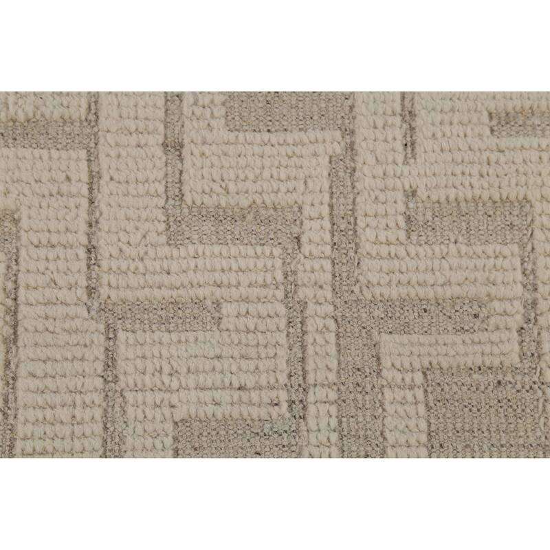 All-Over Ivory Moroccan Oriental Large Rug Hand-Knotted Wool Carpet - 10'5"x 14'9"