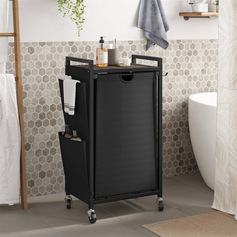 Laundry Hamper with Wheels and Shelf - 16.9"L x 13"W x 32.7"H