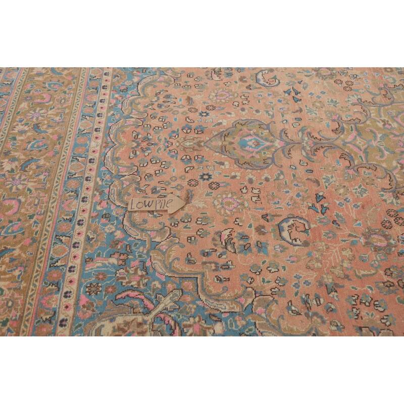 Hand Knotted Oriental 100% Wool Carpet Traditional Floral Pink Mashad Area Rug - 12' 9'' X 9' 6''